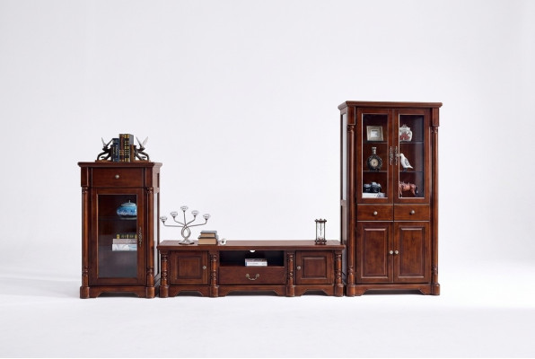 Design: parete attrezzata, mobile TV basso e 2 vetrine in stile classico - Set 3 pezzi.