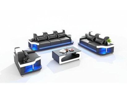Set di divani 3+2+1 posti in pelle design per il salotto con divani imbottiti.
