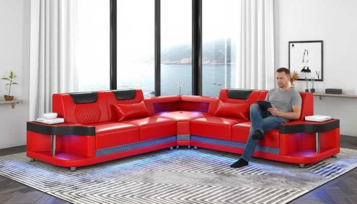 Design Divano ad angolo Esk a L Moderno Divani Divano in pelle Divano Composizione soggiorno Divano Nuovo