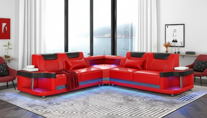 Design Divano ad angolo Esk a L Moderno Divani Divano in pelle Divano Composizione soggiorno Divano Nuovo