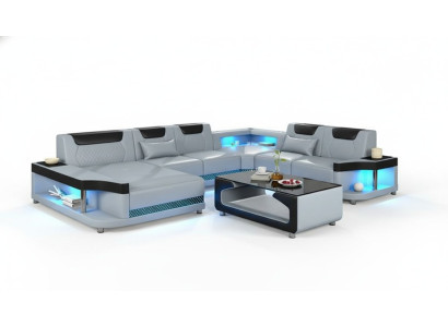 Divano ad angolo a forma di U + Tavolino da salotto Mobili da soggiorno imbottiti moderni Divano angolare Design Sofa