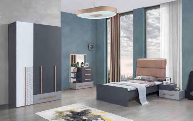 Stanza per ragazzi Letto Armadio Comò Scrivania Armadio 5 pezzi Set