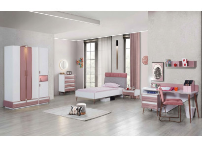 Set camera da letto per bambini completo con tavolo letto, armadio, cassettiera - 5 pezzi.