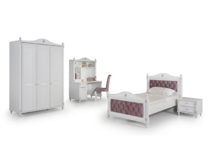 Camera per ragazzi, letto, comodino, armadio, scrivania, set completo di 4 pezzi per la camera da letto.