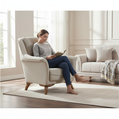 Poltrona Seduta Design Classico Soggiorno Imbottita Singola Relax Bianca
