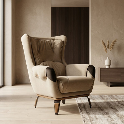 Poltrona Sedia Classica TV Soggiorno Imbottita Singola Tessuto Beige
