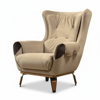 Poltrona Sedia Classica TV Soggiorno Imbottita Singola Tessuto Beige
