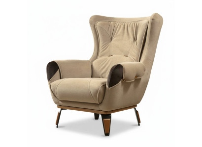 Poltrona Sedia Classica TV Soggiorno Imbottita Singola Tessuto Beige