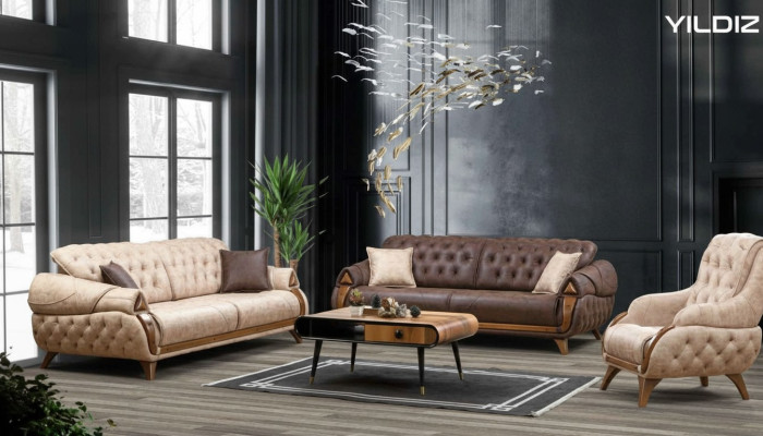 Divano 3 posti in pelle, design imbottito per il soggiorno.
