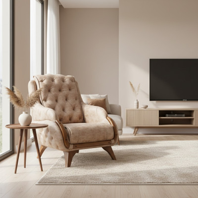 Poltrona Sedia Design Classico Soggiorno Imbottita Singolo in Pelle Stile