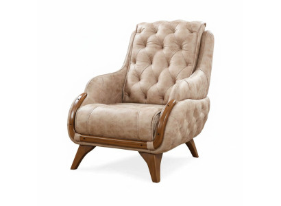 Poltrona Sedia Design Classico Soggiorno Imbottita Singolo in Pelle Stile
