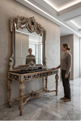 Specchio classico Tavolo da toeletta Console Tavolo Legno marrone Mobili camera da letto Nuovi
