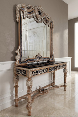Specchio classico Tavolo da toeletta Console Tavolo Legno marrone Mobili camera da letto Nuovi