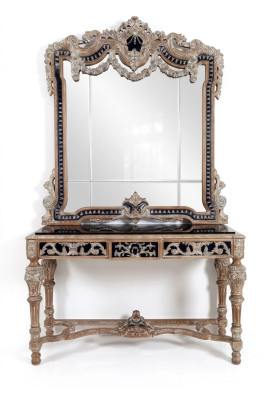 Specchio classico Tavolo da toeletta Console Tavolo Legno marrone Mobili camera da letto Nuovi