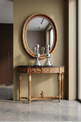 Legno Italiano Mobili Set di 2 pezzi Mobili Stile Barocco Consolle con Specchio Nuovo