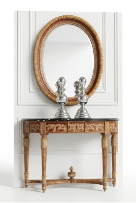 Legno Italiano Mobili Set di 2 pezzi Mobili Stile Barocco Consolle con Specchio Nuovo