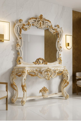 Specchio classico Tavolo da trucco in legno bianco da sala da pranzo camere da letto Mobili 2 pezzi