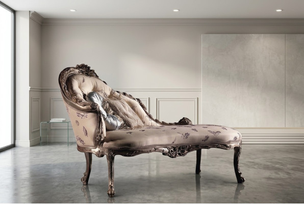 Chaiselongue di lusso Liege soggiorno Chaiselounge Relax Banca in legno massello Nuovo