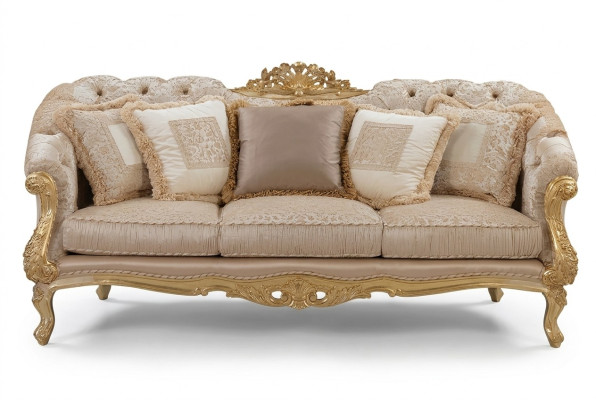 Chesterfield Divano a tre posti classico in tessuto per soggiorno.