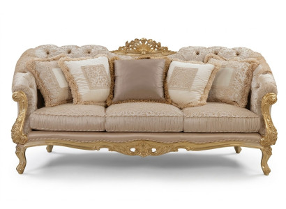 Chesterfield Divano a tre posti classico in tessuto per soggiorno.