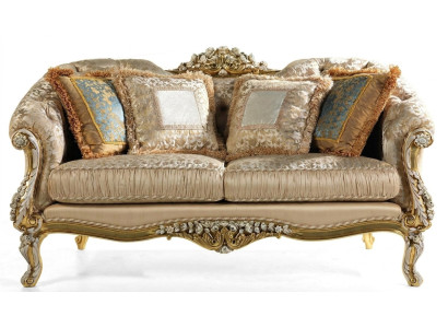 Classico divano Chesterfield beige a due posti con rivestimento in legno a due posti
