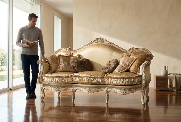 Divano in tessuto Sofa Couch Divano imbottito Divano a 3 posti Sofà Art Déco a tre posti Nuovo