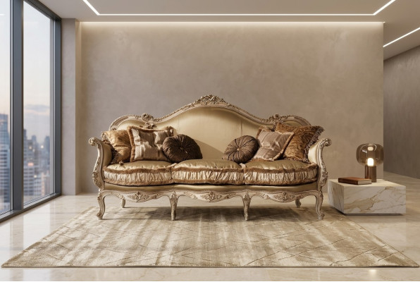 Divano in tessuto Sofa Couch Divano imbottito Divano a 3 posti Sofà Art Déco a tre posti Nuovo