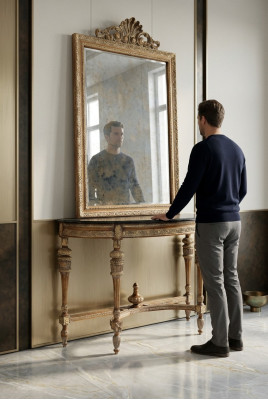 Mobili di stile barocco Tavolo da consolle con specchio in legno Tavoli e consolle italiani 2 pezzi.