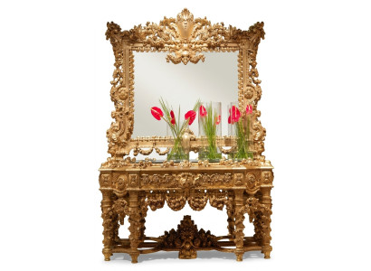 Consolle credenza tavolo comò in legno massiccio intaglio specchio stile antico Italia