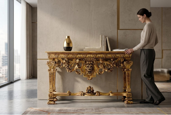 Tavolo per console Mobili Legno Console Arredamento Italiano Legno Massello Comò Nuovo
