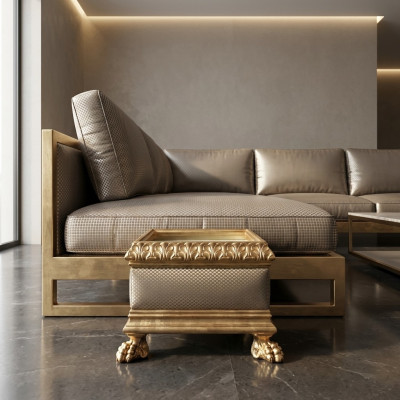 Tavolino in legno marrone con tavolino classico in rovere.