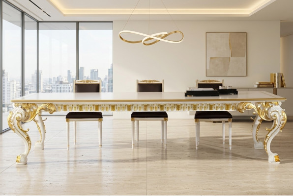 Tavolo da pranzo Sala da pranzo Soggiorno Legno Tavolo Design Mobili Legno massiccio Tavoli Italia