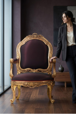 Sedia Trono Barocco Rococò Tessuto Divano Monoposto Poltrona Mobili Italiani