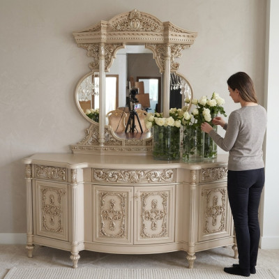 Comò credenza Comodini Specchio Set in legno vero Mobili italiani in stile antico