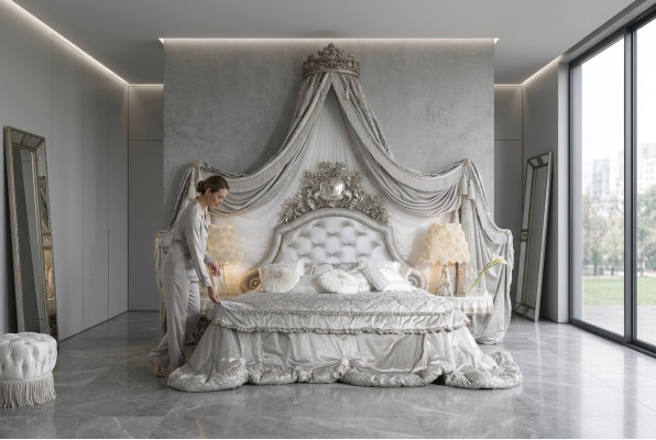 Letto Chesterfield Argento Lussuoso Letto Camera da Letto Italiano Design Mobili Nuovi