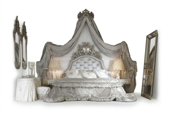 Letto Chesterfield Argento Lussuoso Letto Camera da Letto Italiano Design Mobili Nuovi