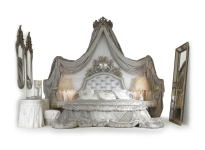 Letto Chesterfield Argento Lussuoso Letto Camera da Letto Italiano Design Mobili Nuovi