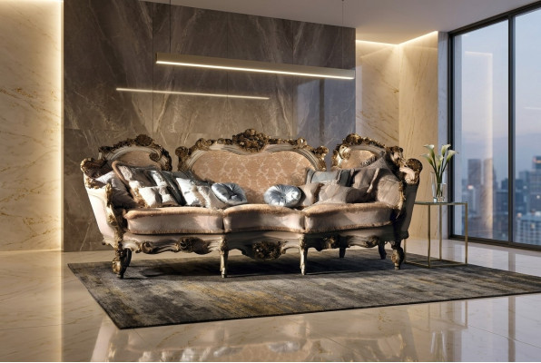Divano design 4 posti in tessuto design in stile italiano, divano a 4 posti imbottito.
