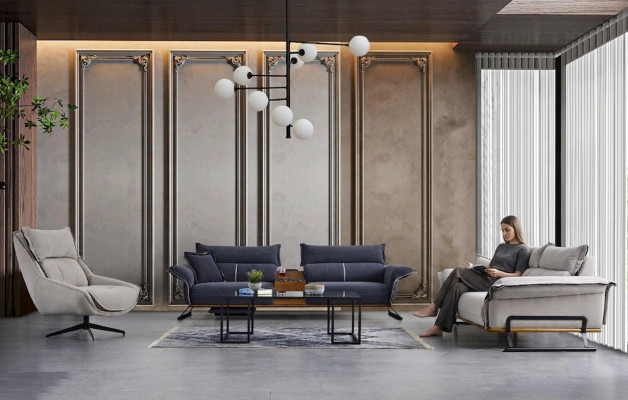 Set di divani di lusso in stile italiano. Set di divani 3 pezzi.