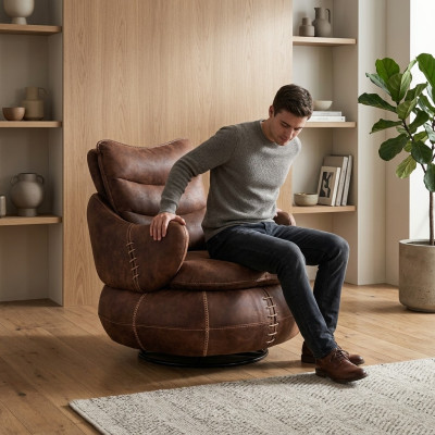 Poltrona Sedile Design Classico Soggiorno Imbottita Monoposto Pelle Stile Mobili di Lusso