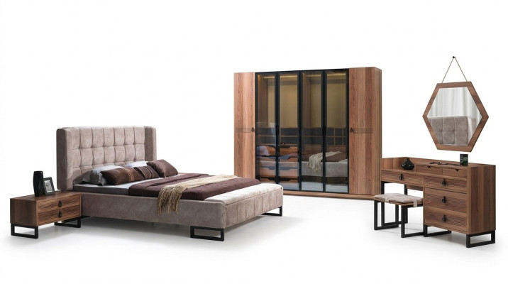 Set da camera da letto 5 pezzi. Letto di lusso 2 comodini comò armadio in legno nuovo