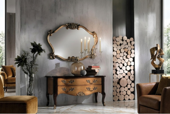 Specchio da parete classico italiano con foglie di bronzo barocco