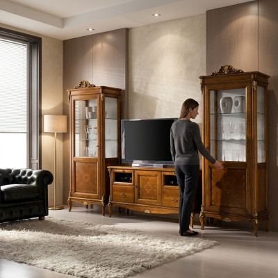 Soggiorno 2x Vetrina Mobili da soggiorno Design tv Moderno Set di Vetrine 3 pezzi