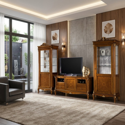 Soggiorno 2x Vetrina Mobili da soggiorno Design tv Moderno Set di Vetrine 3 pezzi