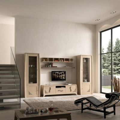 Set parete abitabile Vetrina TV Comò mensole da muro Comodini Armadio Mobili in legno 5 pezzi.