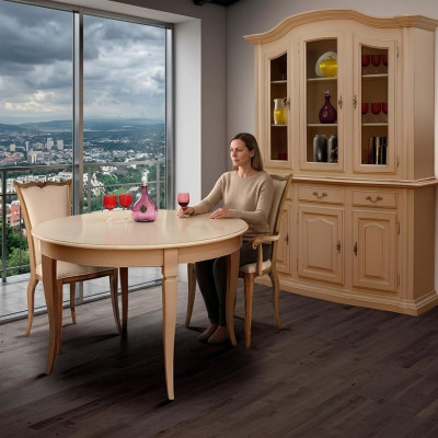 Mobili da sala da pranzo in legno massiccio, credenza in legno massiccio con vetrina in vetro nuova