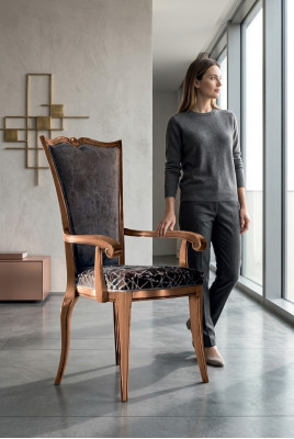 Sedia da pranzo Art déco con braccioli Sedie da pranzo Design Tessuto di lusso Poltrona  Sedia da pranzo Art déco con braccioli Sedie da pranzo Design Tessuto di lusso Poltrona