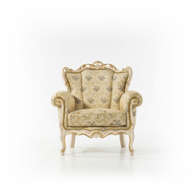 Poltrona orecchie di lusso in stoffa, design imbottito stile Elisa, tessuto singolo nuovo.