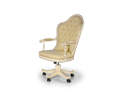 Sedia da ufficio in legno poltrona da direttore Chesterfield mobili italiani bianchi girevole bianco nuovo.