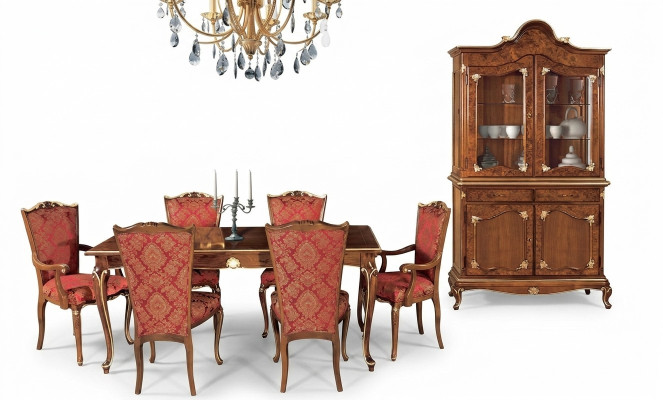 Tavolo da pranzo italiano + 6 sedie con schienale poltrona Set da pranzo Gruppo da pranzo 7 pezzi.
